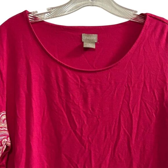 Chico's Women's Pink Damask Tunic Blouse Size 2 Short Sleeve Casual - Picture 3 of 11
